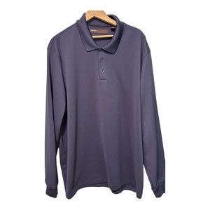 Perry Ellis, Polo Shirt, Long Sleeve, Collared, Purple, Men's Size XXL